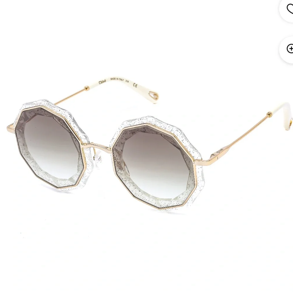 Chloé Caite Geometric Glitter Sunglasses Silver/Gold EUC w/ Case sunnies